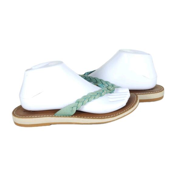 OLUKAI Women's Kahiko S7 Blue Leather Braided Slip-On Flip Flops Thong Sandals - Picture 1 of 13
